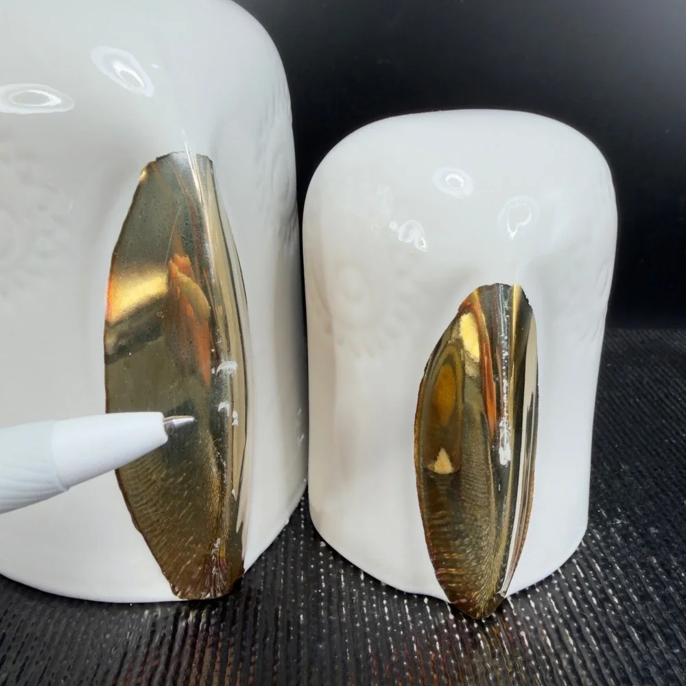 IKEA Ceramic Owl Figurine Set White Gold Metallic Beak Minimalist Decor set of 2